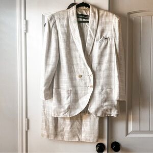 Louise Feraud Cream Tan Linen Blazer and Skirt Set 10